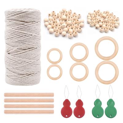 China Custom 100% Natural Cotton Wooden Rope DIY Kit 109yards 3MM Macrame Beads Wooden Rings For DIY Plant Hangers Home Decor for sale