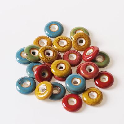 China Porcelain Ceramic DIY Flat Bead Safety For Necklace Bracelet Jewelry Making Accessories Round Flower Glaze Ceramic Chinese 8 Colors for sale