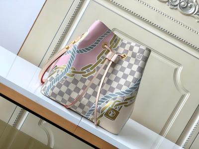 China White Pink Damier Azur Canvas LV Branded Messenger Bag NéONoé MM Bucket Bag for sale