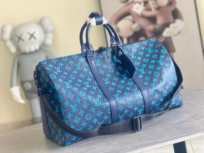 Cina Borse blu di Keepall BANDOULIÈRE 50 Boston della borsa dei grandi uomini bollati in vendita