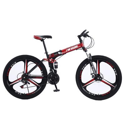 China 24 26 Inch 24 Speed ​​Three Knife Wheel High Carbon Steel Full Suspension Sport Mtb Aluminum Alloy Folding Bicycle Adult Mountain Bike for sale