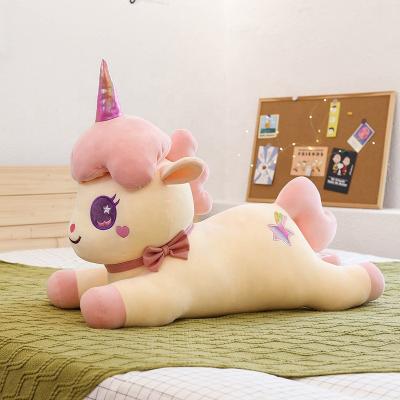 China Cartoon Creative Imagination Gift Kids Doll Large Stuffed Animals Eyes Unicorn Plush Pillow for sale