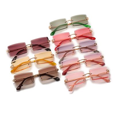 China Women Rimless Metal Sunglasses SKYWAY Square Frame Fashionable Vintage Multicolor Rectangle Sun Glasses Small Sun Glasses for sale