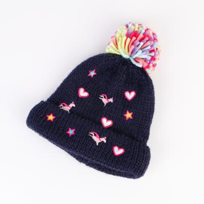 China Dobby Pom Pom Beanie Toddle Boys Girls Hat Unicorn Sequins Cute Beanie Hat for sale