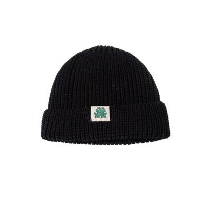 China Beanie Woven Label Ribbed Winter Hat Basic Knit Logo JOINT Kids Beanie Hat for sale