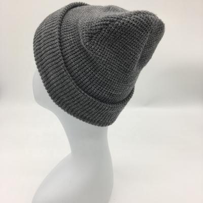 China Custom Dobby Factory Waffle Hat Knit Logo Gray Waffle Beanie With Cuff Custom Made for sale