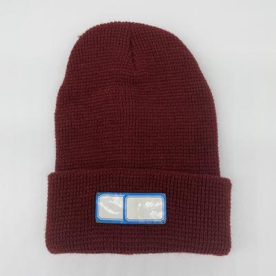 China Burgundy Waffle Checked Beanie With Cuff Knit Watch Hat Beanie for sale