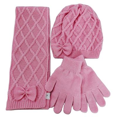 China Beanie Scarf Gloves Winter Set Dobby Warm Thick Cable Knit Solid Color Winter Knit Set for sale