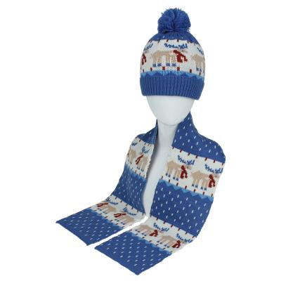 China Medium Christmas Elk Knitting Beanie Hat And Jacquard Scarf Christmas Baby Boys Warmer Winter Set for sale