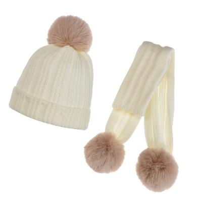 China Winter Knitted Baby Beanie Pompom Beanie Hats Scarf Medium Wholesale Set for sale