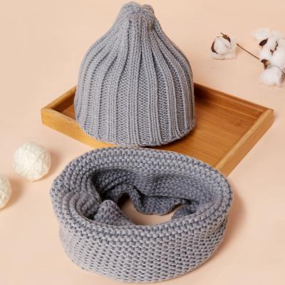 China Gray Color Rib Beanie And Short Round Neck Warmer Winter Set For Baby for sale