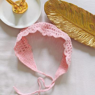 China JOINT Girls Hand Knit Headband Pink Crochet Adjustable Hair Band for sale