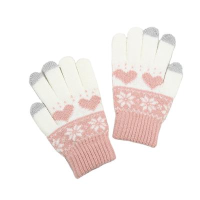 China Dobby Christmas Heart Printed Full Finger Gloves Knitted Touch Gloves Mens Womens Gloves for sale