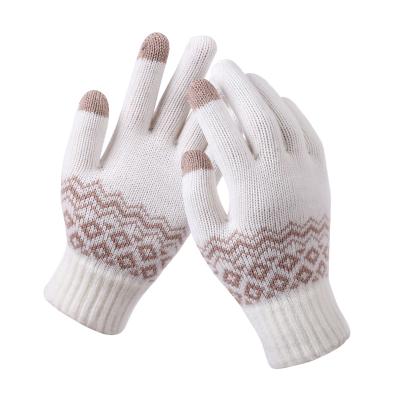 China Jacquard Touch Screen Gloves Knit Jacquard Gloves Winter Warm Full Finger Gloves for sale