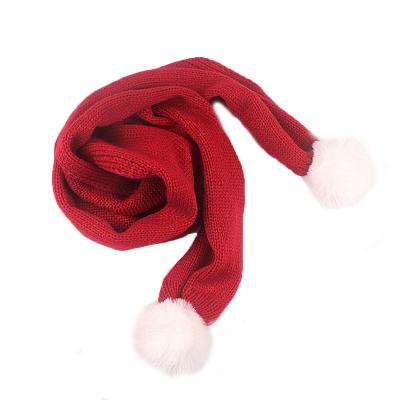 China Preserving Christmas Warm Red Scarf Medium Pompom Acrylic Scarf for sale