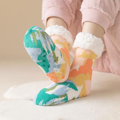 China Fuzzy Jacquard Colorful Socks Christmas Non-slip Socks Indoor Thickened Lamb Shear Indoor Knitted Socks for sale