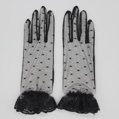 China Five Fingers G9811F2 Black Lace Net Wedding Bridal Gloves Lace Up Fingered Gloves Gloves For Party Wedding New Mesh for sale