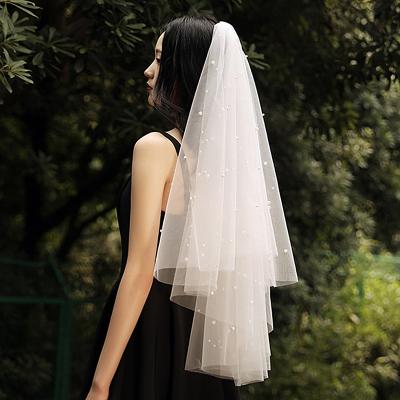 China V1414W1-1wedding pearl edge bridal veil bridal veils ivory edge pearl veil wedding dress two layers long for sale