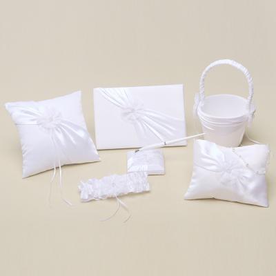 China Wholesale 619 lace bridal wedding accessories / ring pillow / flower guest book /pen holder basket 619 collection for sale