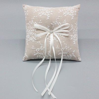 China R0484-4 Wedding Cushion Decoration Square Shape Ring Pillow Lace Party 21*21CM Linen Fabric for sale