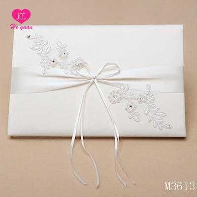 China M3613 Elegant Embroidery and Beaded Satin Wedding Guest Book for Bridal 24.5*16.5cm for sale