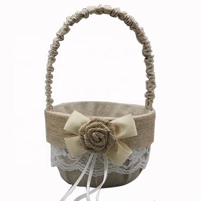 China M4633-3 Wedding Supplies Flower Basket Lace Bridal Bridesmaid Candy Canvas Basket 24*10cm for sale