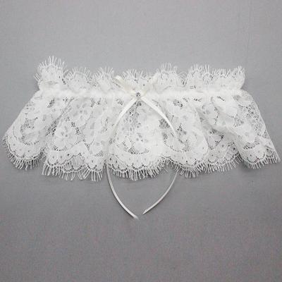 China M80090 Lace Wedding Garter With Rhinestones Applique Handmade For Bridal Wedding Garter Belt 34*66CM for sale