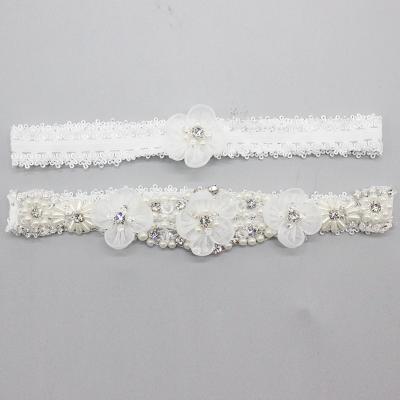 China M80070 Wedding Garter Set, White Chiffon Flower Lace Bridal Garter 33*66cm for sale