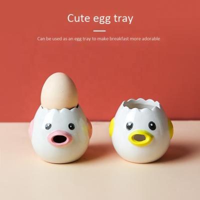 China Cute Ceramic Stocked Egg White And Yolk Separator Egg Tray Chicken Shaped Design Kitchen Tool for sale