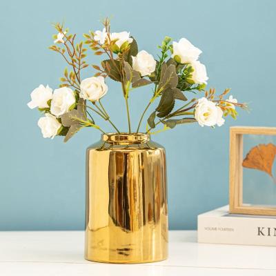 China Art Decor Nordic Ceramic Cylinder Vases Home Decor Flower Hydroponic Vase Golden for sale