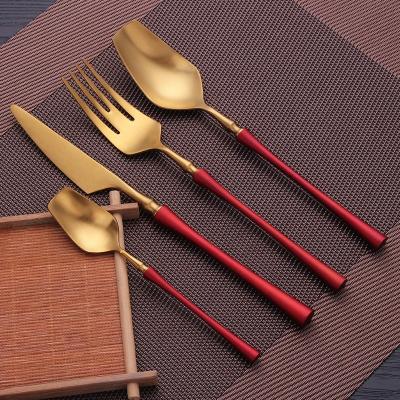 China Small Size Sustainable Red Western Stainless Steel Tableware High Grade Titanium Western Cutlery for sale