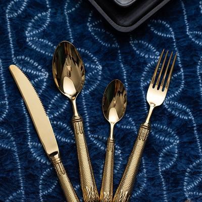 China 304 Stainless Steel Viable Royal Style Wheat Ear Steak Knife Fork Spoon Cavity Handle Set Gold Plated for sale