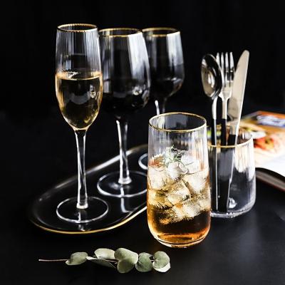 China European stripe glass wine glass with gold edge transparent champagne glass red wine for sale