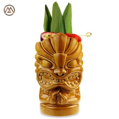 China Sustainable Wholesale Cocktail Tiki Mugs 683ml Drinkware Hawaii Bar Beer Mug Embossed Ceramic Mug for sale