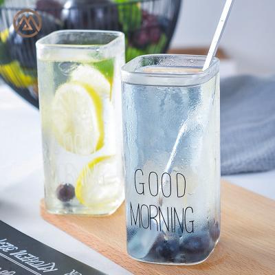 China CLASSIC creative single-layer in the water glass cup good morning milk breakfast square cup for sale