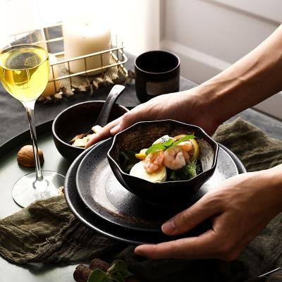 China Durable Retro Japanese Ceramic Tableware Solid Color Sushi Dish Salad Bowl Hotel Restaurant Dinnerware Set for sale