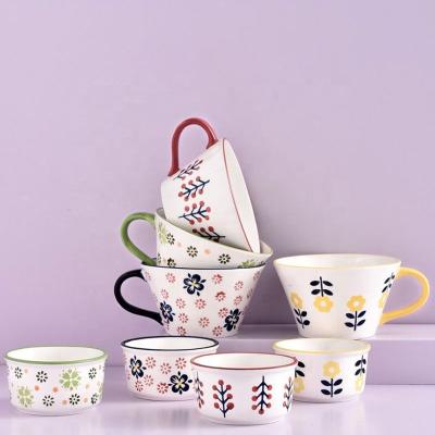 China Viable geometric flower pattern rice soup salad bowl handle household tableware for sale