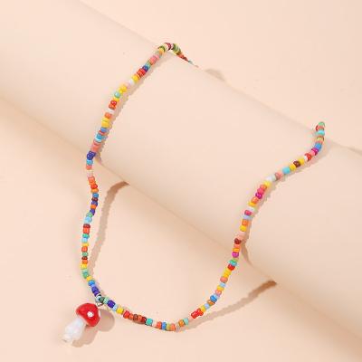 China DAIDAIMU Environmentally Friendly Creative Handmade Rice Beads Cute Mushroom Necklace Female Creative Woven Mushroom Pendant Jewelry for sale