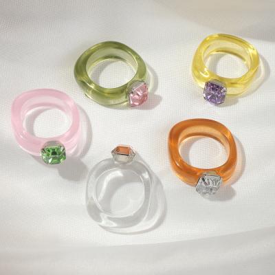 China 2022 Cute Zircon Ring Jewelry Acrylic Rings For Women Simple Pop Art Colorful Resin Ring Wholesale Fashion Clear Acrylic for sale