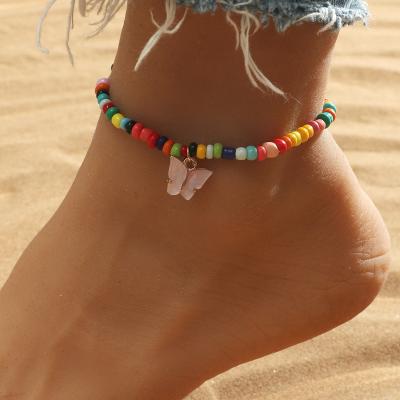 China Vintage Daidaimu Anklet Butterfly Pearl Shoes Anklets Women Colorful Beaded Bohemian Anklet Bracelet for sale