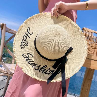 China Wholesale Black Strip Fashion Character DAIDAIMU Summer Brim Summer Brim Beach Wheat Straw Hat For Women for sale