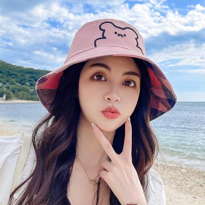 China Reversible Embroidered Double Sided Retro Character Spring Japanese Bear All-match Bucket Hats For Women for sale