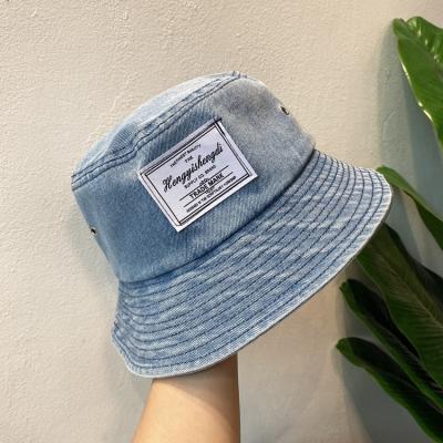 China Japanese Character Ins. All-match Fashion Denim Fisherman Hat Sunshade Washed Unisex Simple Bucket Hat for sale