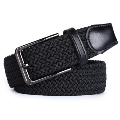 China High Quality Casual Belt Leather Men's Woven Fabric Pin Buckle Perforated Belt With Extended Elasticity for sale