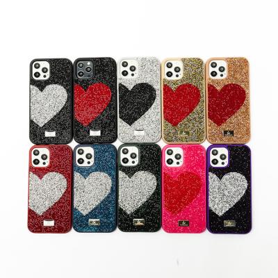 China 2021 new Bling Diamond Heart Desgin Korean Sublimation Luxury Cell Phone Case Scratchproof for iphone 12 pro max cover for sale