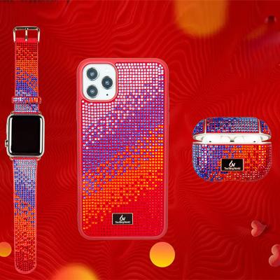 China Bling shockproof cheap phone cases for iphone 11 pro xr 12 max cover wireless earphone protective case for iwatch wrist band for sale