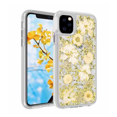 China Anti-drop For iphone11 TPU Case 3 Real Dry Flower Case In 1 Full Body Heavy Duty Cover Device Mobile Phone Korean Bulk Cases for sale