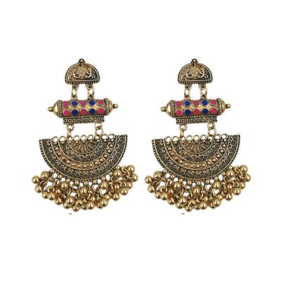 China Vintage Ethnic Antique Gold Silver Oxidized Drop Dangle Earrings Indian Bollywood Jhumki Jhumka For Women for sale