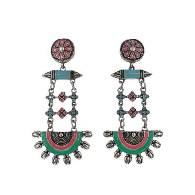 China 2021 Central Statistical Institute Ethnic Hot Popular Jewelry Multi Color Drop Oil Dangle Traditional Earring Jhumki Jhumka Earrings for sale