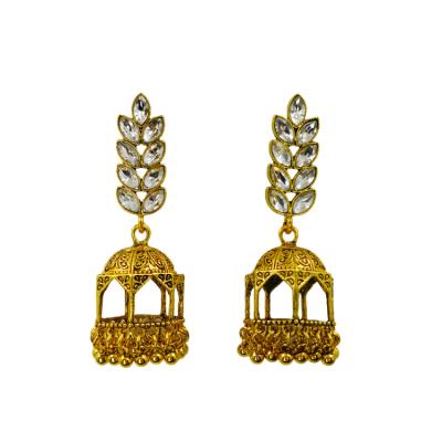 China Ethnic Oxidized Jewelry Crystal Rhinestone Earrings Indian Bollywood Jhumki Jhumka Gold Pavilion Ethnic Unique Bell Earrings for sale